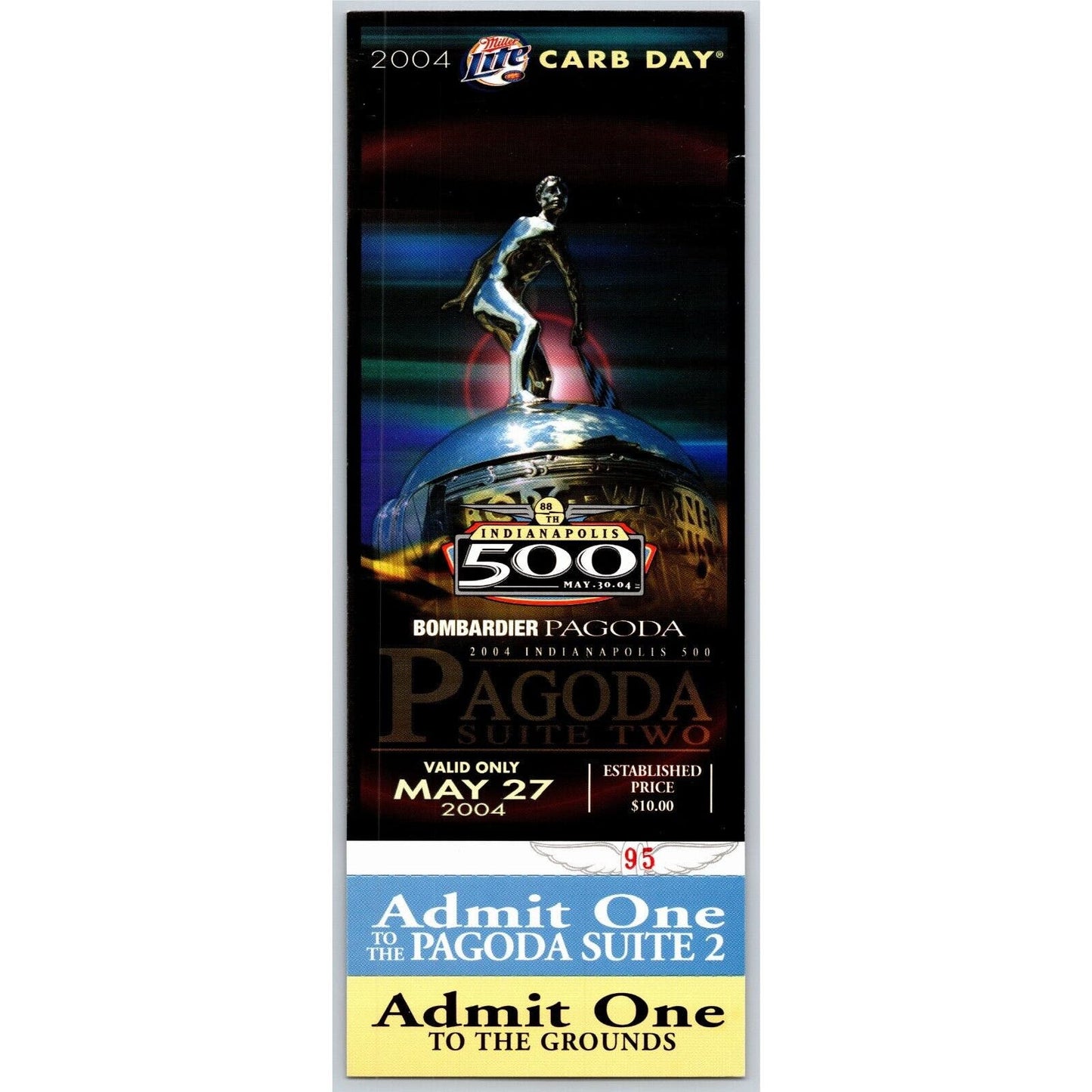 2004 Indy 500 Carb Day Pagoda Suite Two Unused Ticket IMS #95