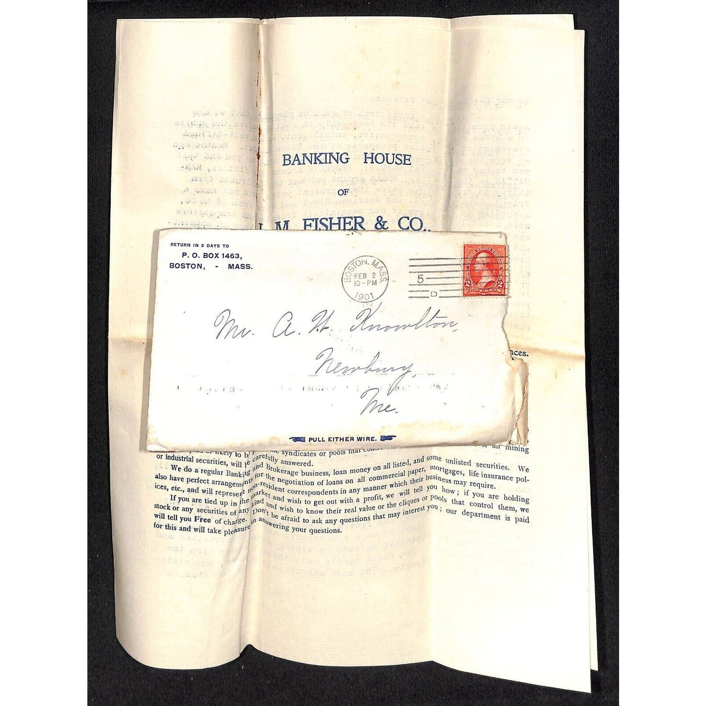 Newburgh, ME Amos W. Knowlton* 1901 Boston JM Fisher Cambria Mining Stock Offer+