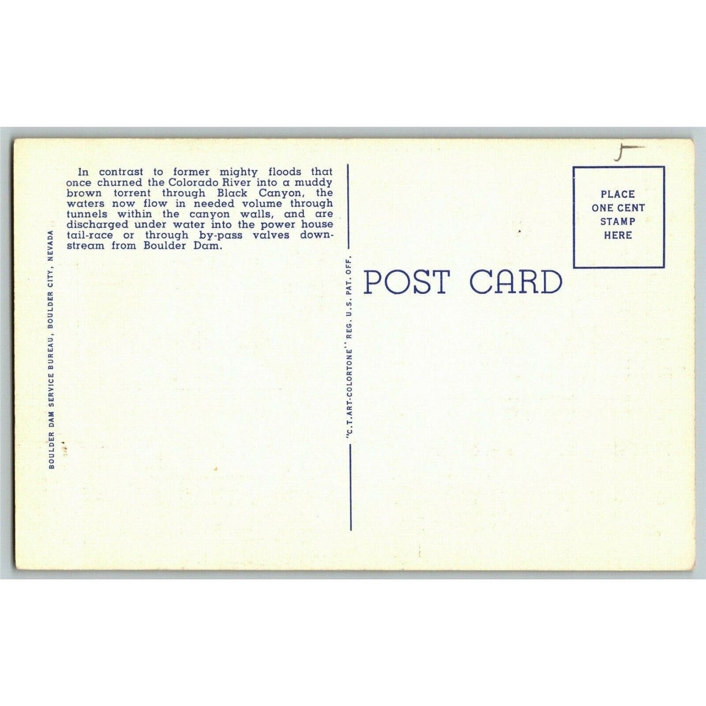 c1935-45 "Boulder Dam - Downstream Face" Nevada Vintage Unposted Linen Postcard