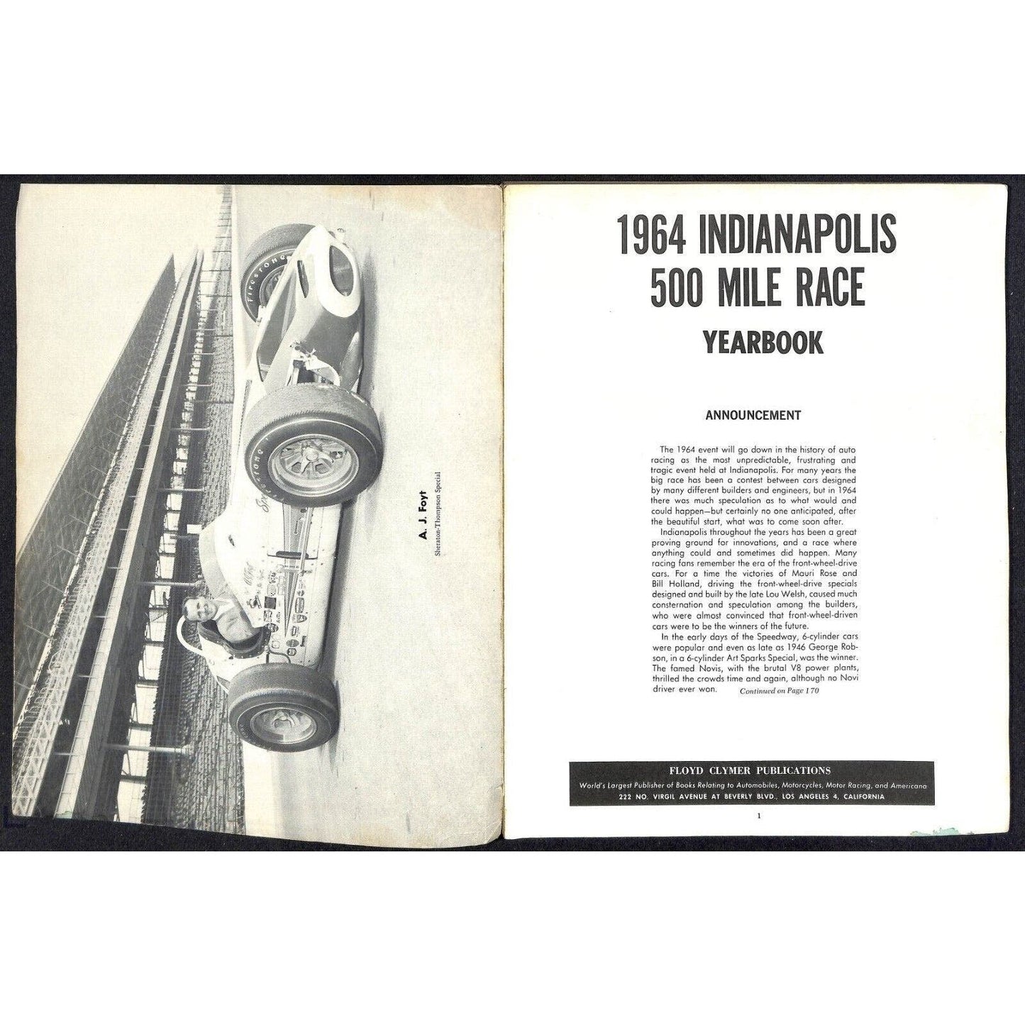 1964 Indy 500 Floyd Clymer's Indianapolis Yearbook IMS 190pp