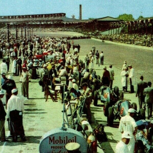 Indy 500 Postcard 1950 "500 Mile Speedway - Pit Area" Unposted VGC