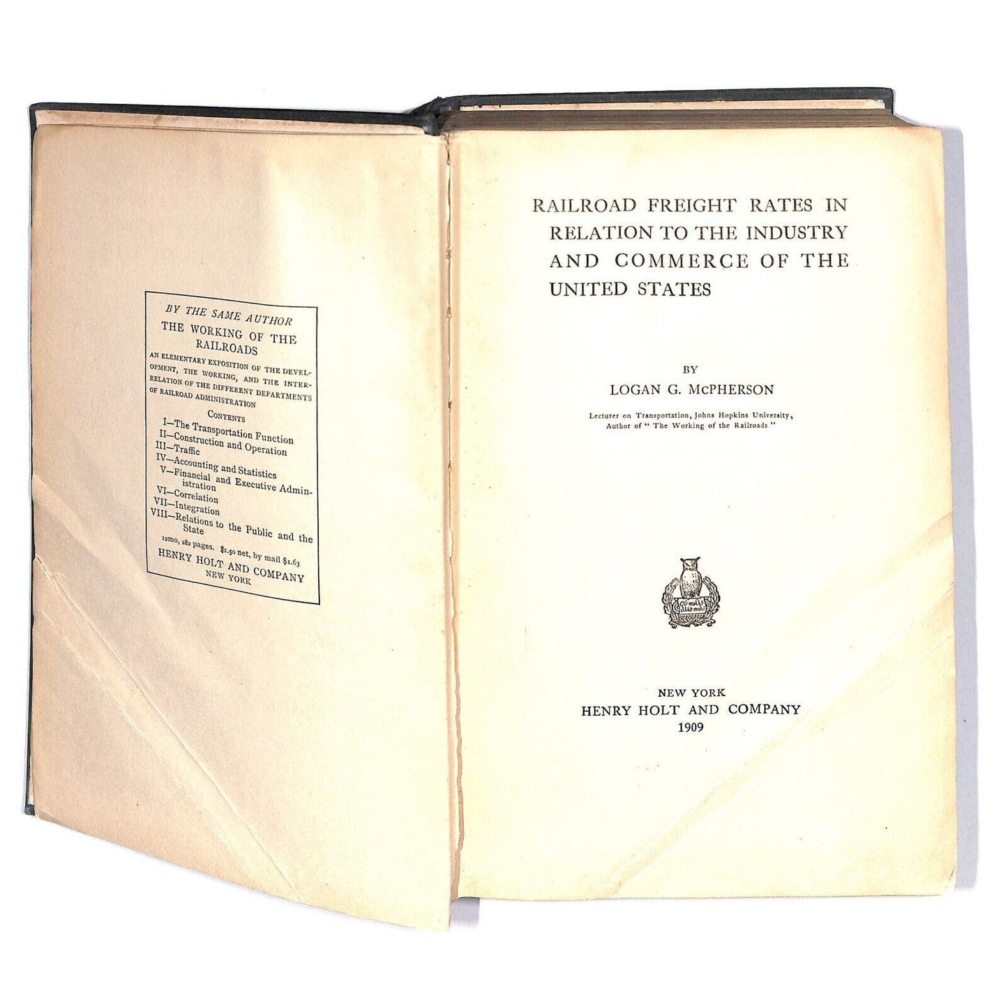 McPherson 1909 "Railroad Freight Rates" HC Book 440pp Fold w/ Out Map