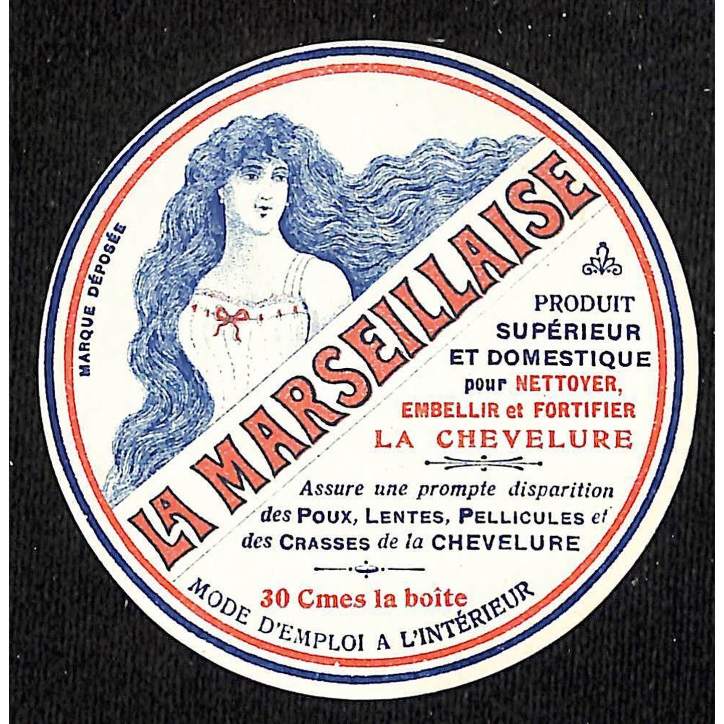 La Marseillaise Hair / Scalp Treatment Lice Dandruff French Paper Label NOS VGC
