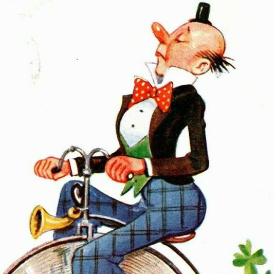 Bicycle Postcard c1933 "Beinahe Halt Ich's Vergessen Namenstag Zu Gratulieren"