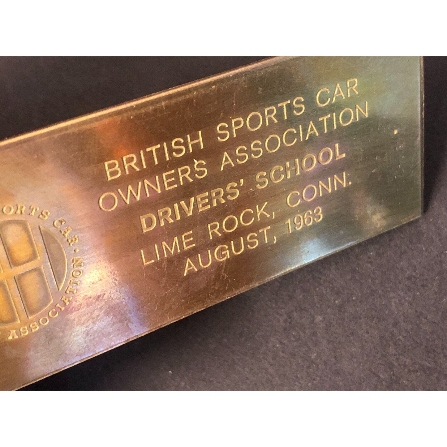 BSCOA 1963 Drivers' School Lime Rock, CONN Brass Dash Wall Plaque August