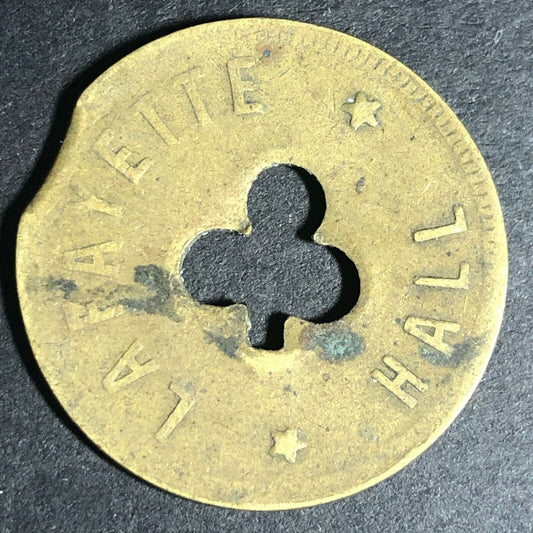 24.5mm Brass Lafayette Hall (Saloon Sacramento, CA) Token Clover Shamrock (#14)