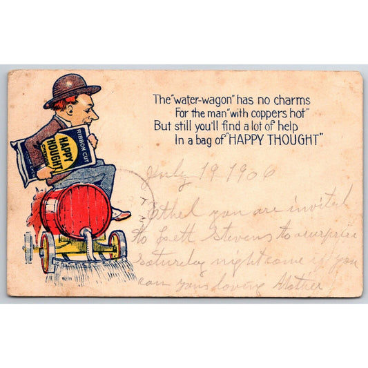 Happy Thought Chewing Tobacco Water Wagon Advertising Postcard PM 1906