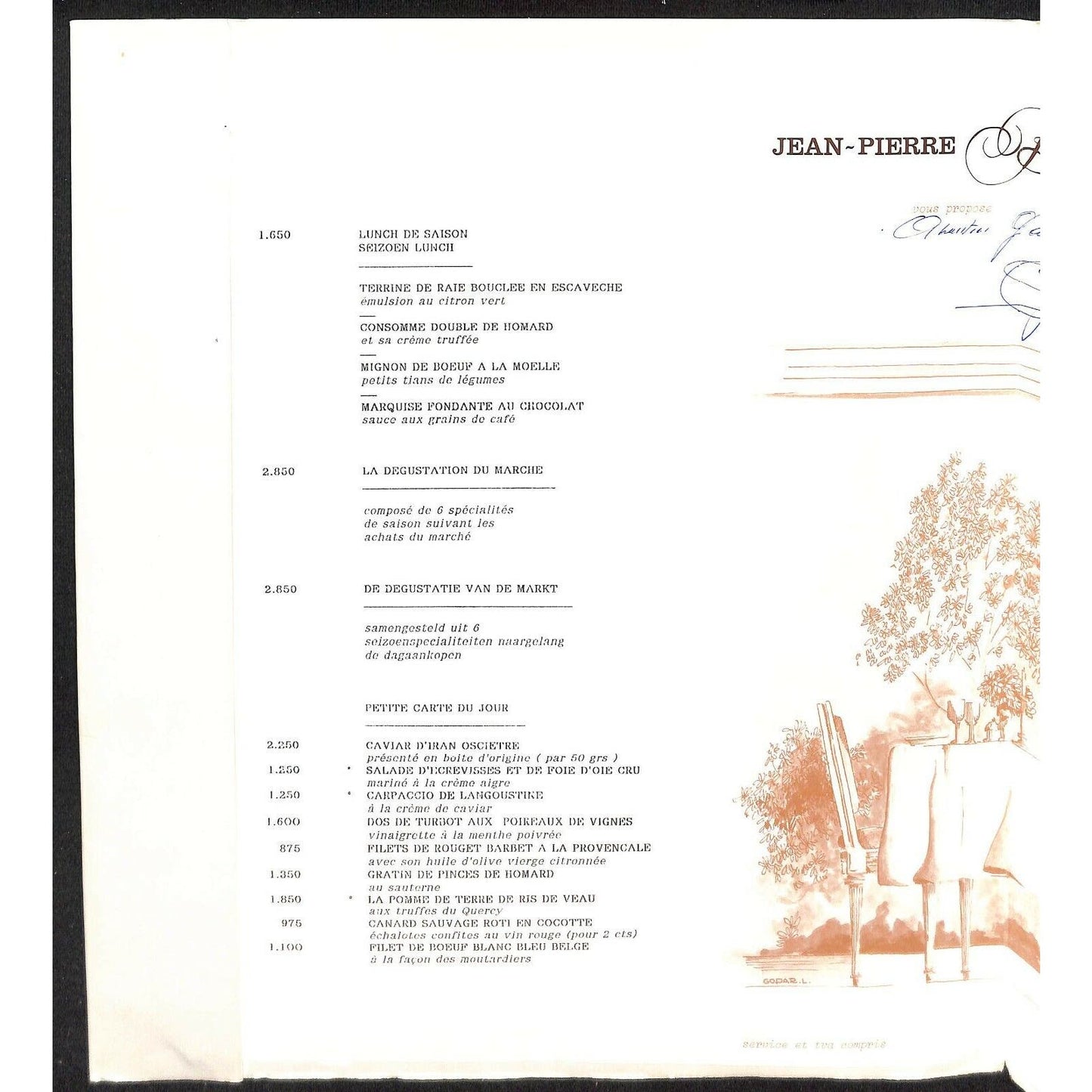 Jean-Pierre Bruneau Restaurant Menu Signed 2011 Brussels Luc Godar Cover Art