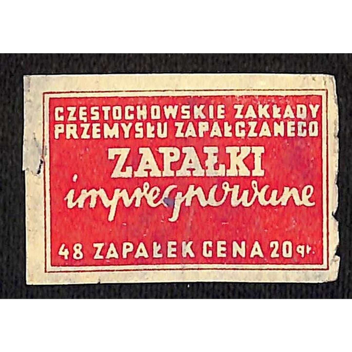 Vintage Matchbox Label Czech Impregnated Safety Matches c1950's-60's