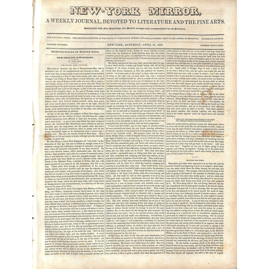New-York Mirror Weekly Journal Literature Fine Arts Newspaper 4/27/1839