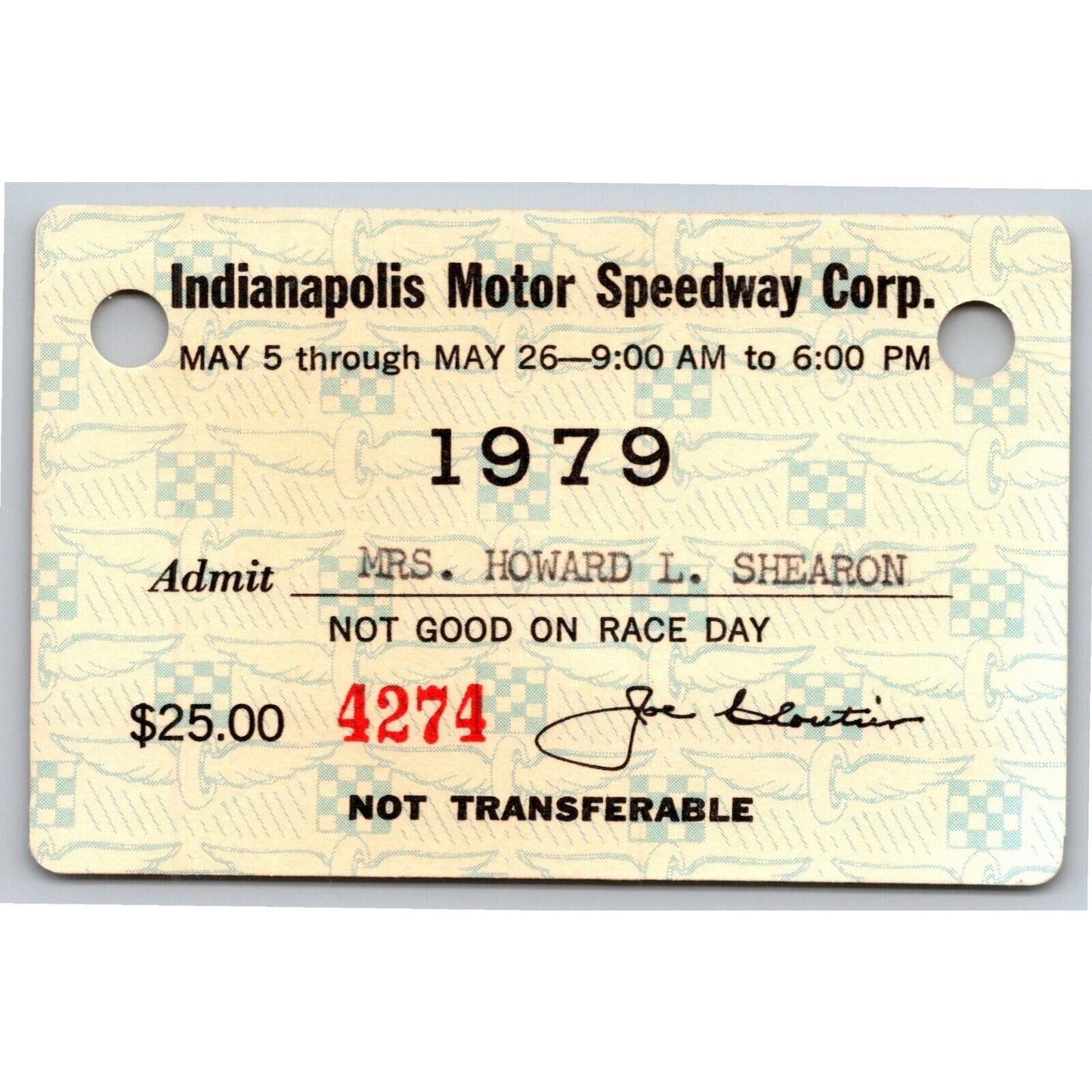 1979 Indy 500 Season Grounds Admission Ticket Pass Card Indianapolis IMS - VGC