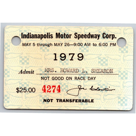 1979 Indy 500 Season Grounds Admission Ticket Pass Card Indianapolis IMS - VGC