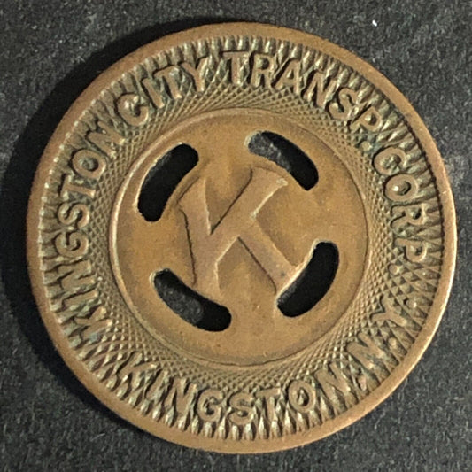 Kingston City Transp. Corp. (NY) Brass G/F One Fare Transit Token -- "K" 20mm