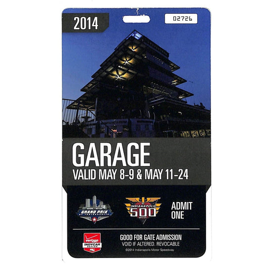 2014 Indy 500 Garage Access Ticket Pass Indianapolis IMS #02726 VGC