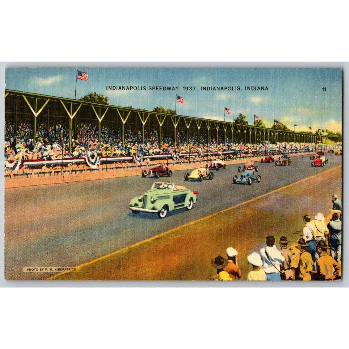 Indy 500 Linen Postcard 1937 "Indianapolis Speedway" Unposted VGC