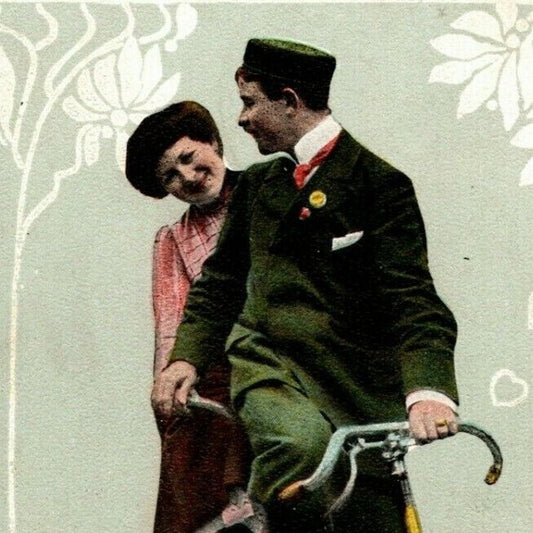 Vintage Postcard c1905 Couple on Bicycle Built For Two