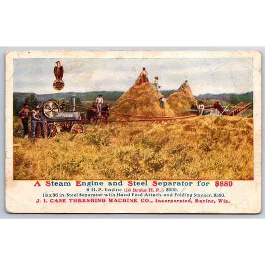 Case Threshing Machine Co. Steel Separator Advertising Postcard PM 1910