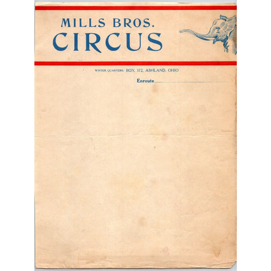 Mills Bros. Circus Letterhead c1942 Ashland, OH Elephant Scarce