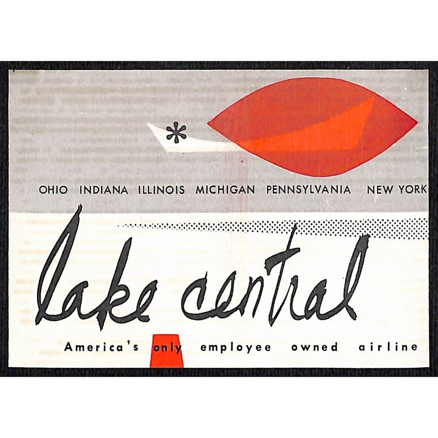 Lake Central Airlines (Indiana 1950-68) "Employee Owned" Luggage Label