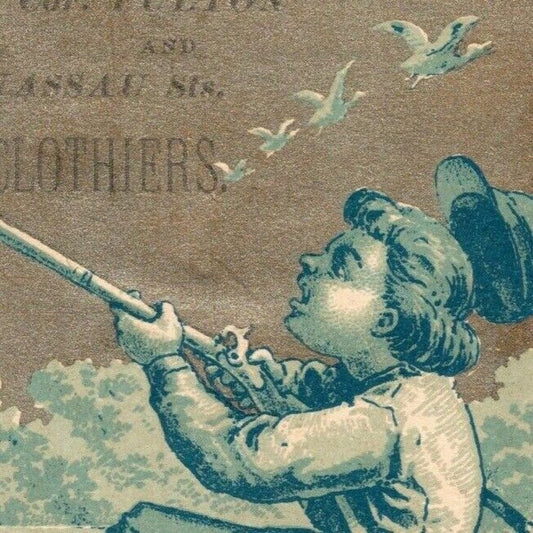 A. Raymond & Co. Clothiers Boys' Clothing Shooting Rifle Victorian Trade Card