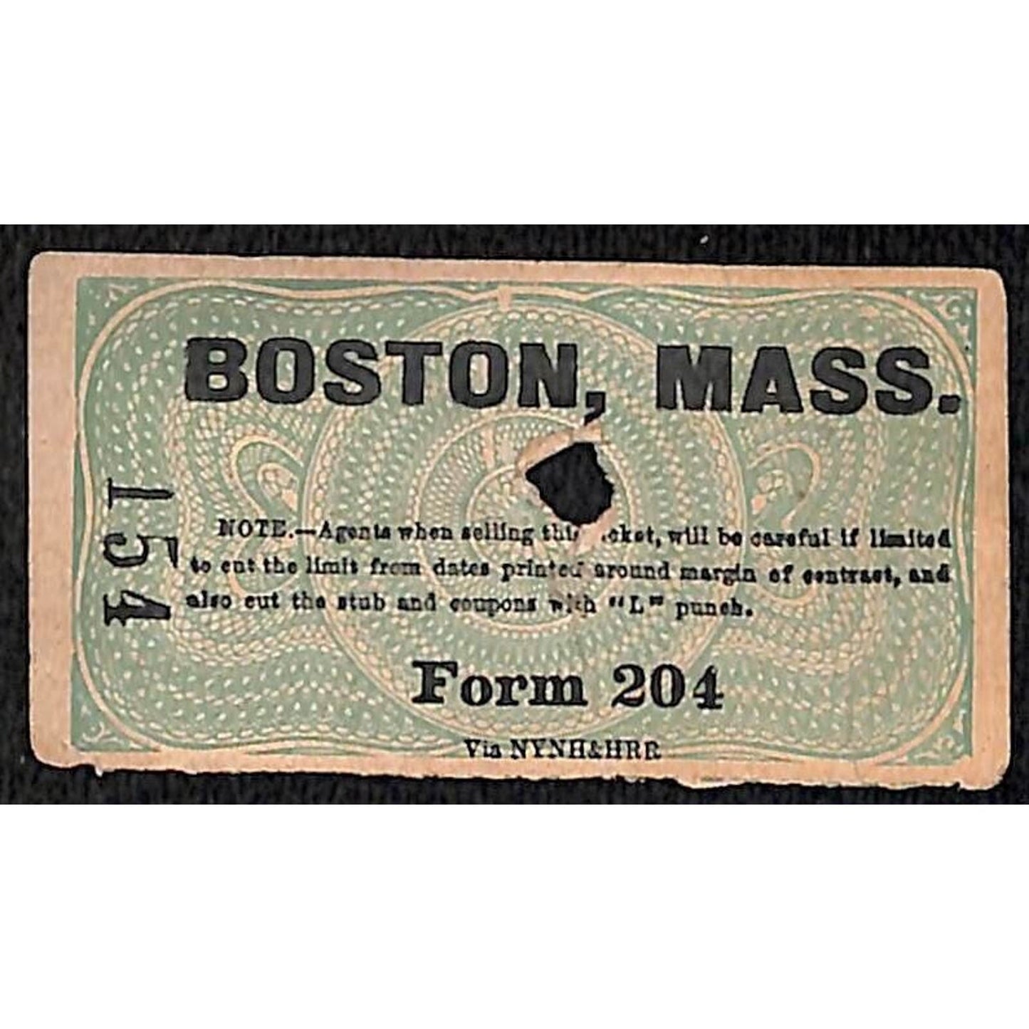 New York & Long Branch Railroad 1901 Ticket North Asbury Park Boston #154