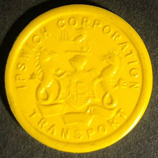 Ipswich England Plastic Transport Token Yellow 2D 21mm c50's-60's
