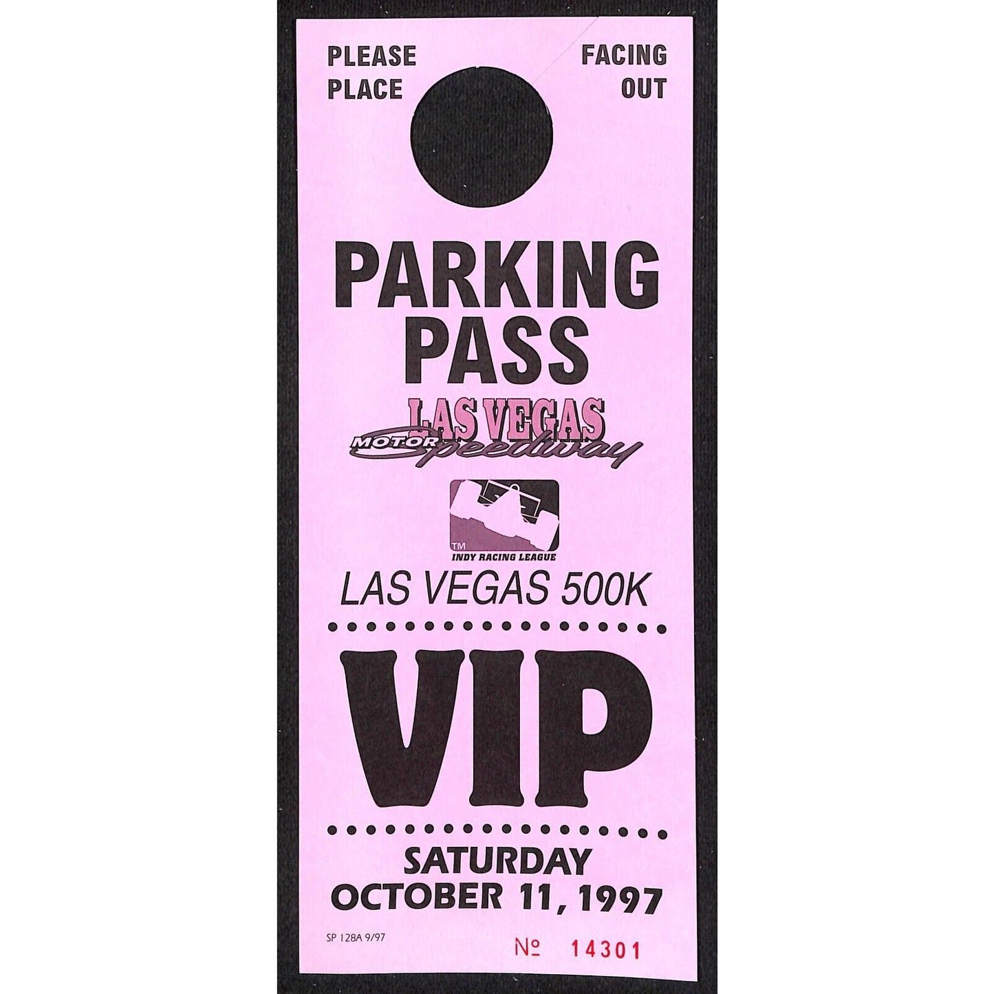 1997 Las Vegas Speedway 500K Hanger Saturday VIP Parking Pass - VGC