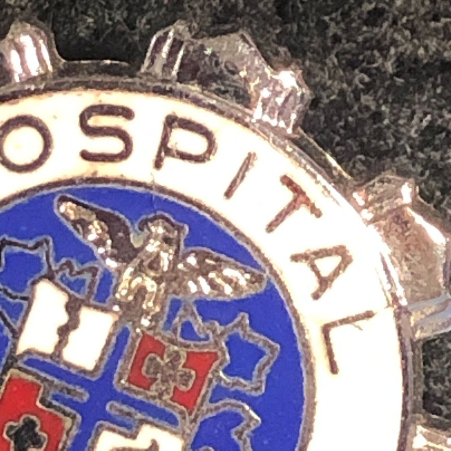 Vintage Hospital Auxiliary Enameled Pinback Lapel Pin - Sterling