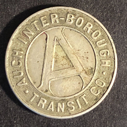 Auch Inter-Borough Transit Co. (Conshohocken PA) WM G/F One Zone Fare Token 19mm