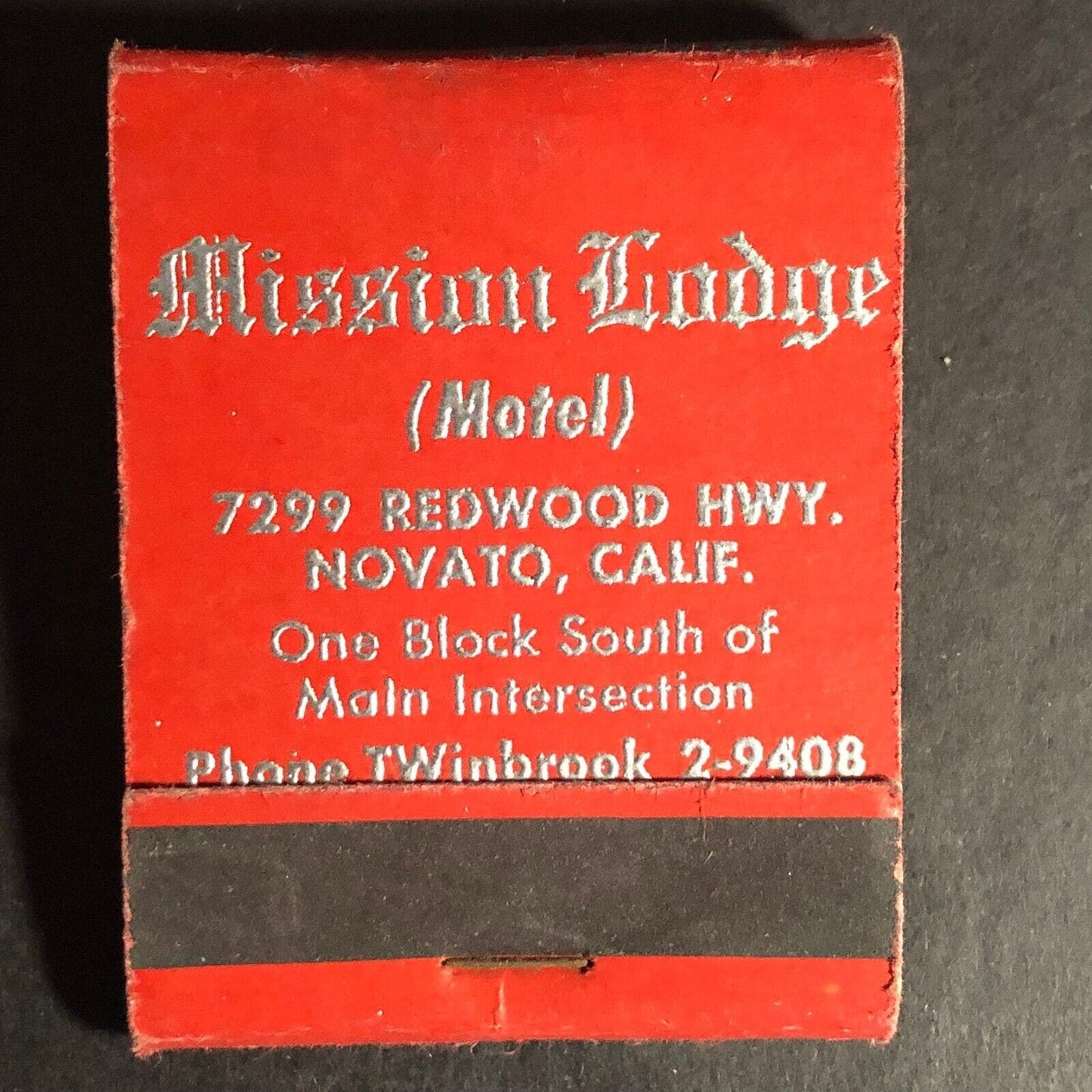 Mission Lodge Hotel Novato CA 20-Strike Full Matchbook c1940's-50's Very Scarce