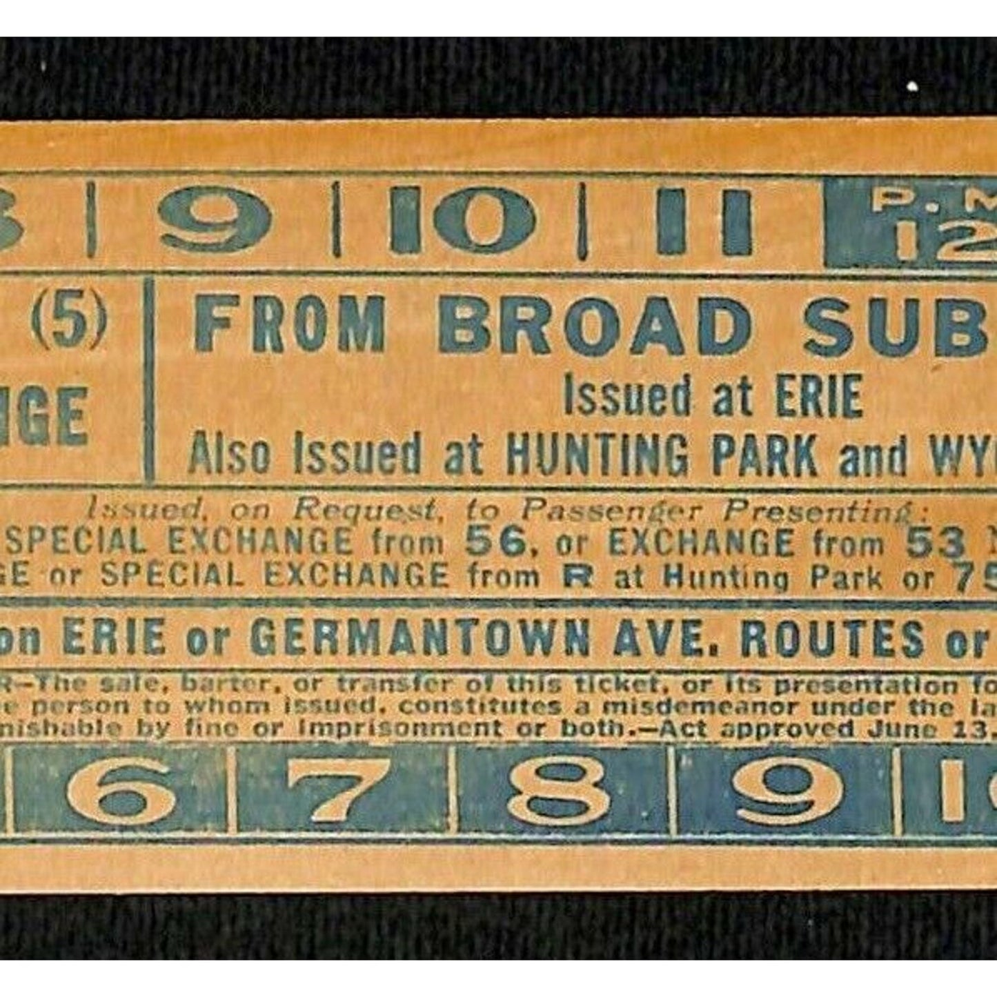 Vintage c1940's-50's Ticket - Philadelphia Transit Co. Erie - Broad Sub #6000