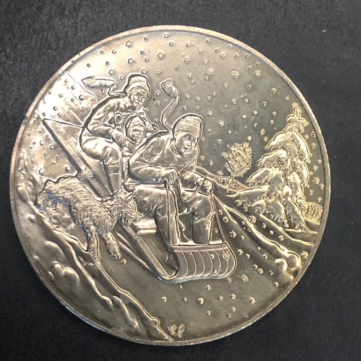 Family Toboggan Sledding Winter Snowing Token Medal 38.6mm 25g Unknown