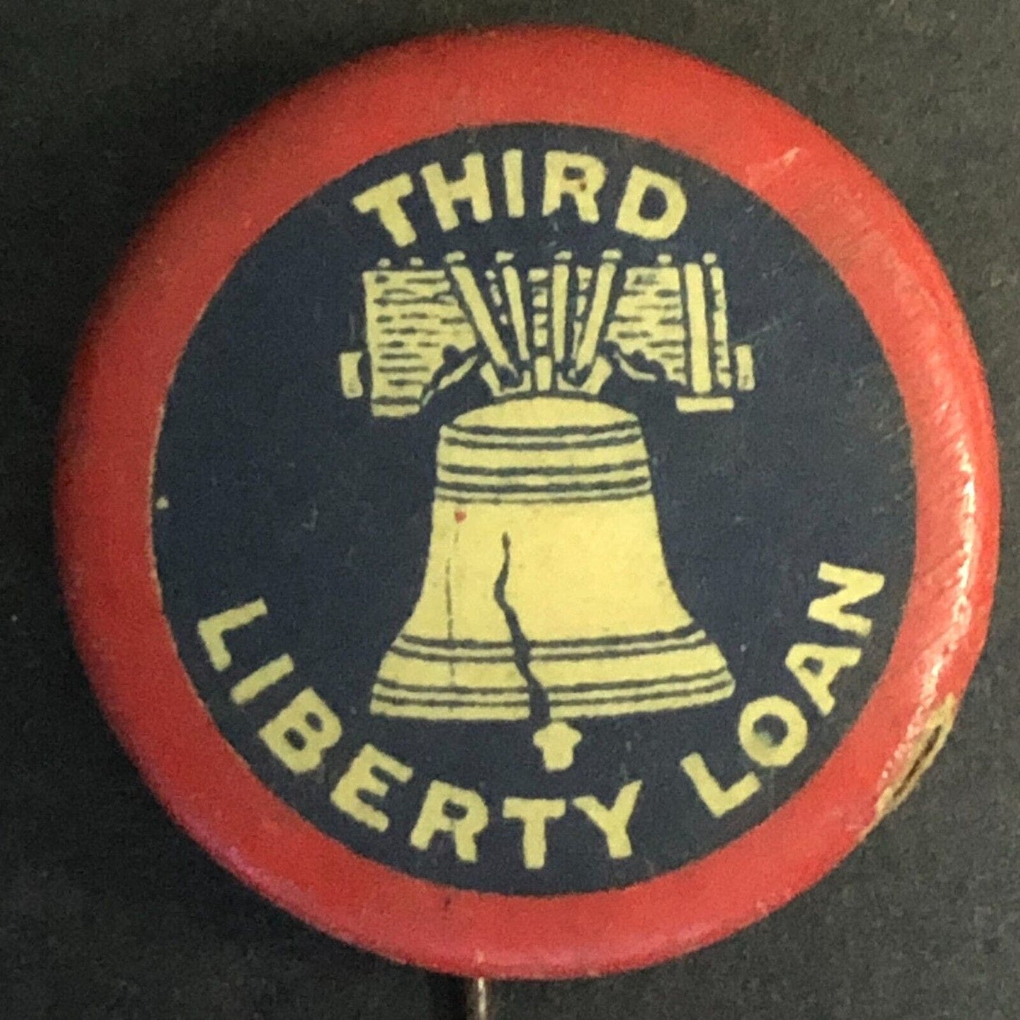 WWI Third Liberty Loan Steel Pinback Button w/ Bell - c1918