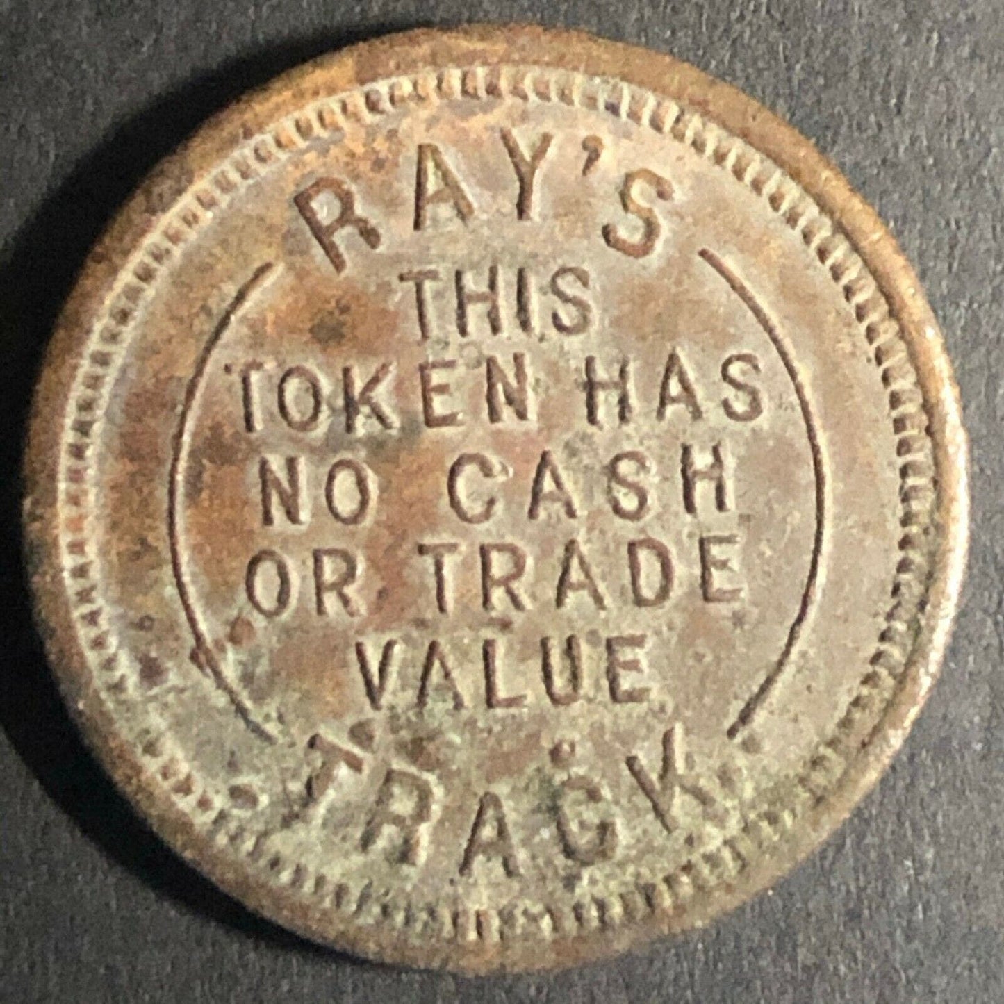 22.75mm c1930's "Ray's Track" Horse Head Brass Token - Fauver Coll.