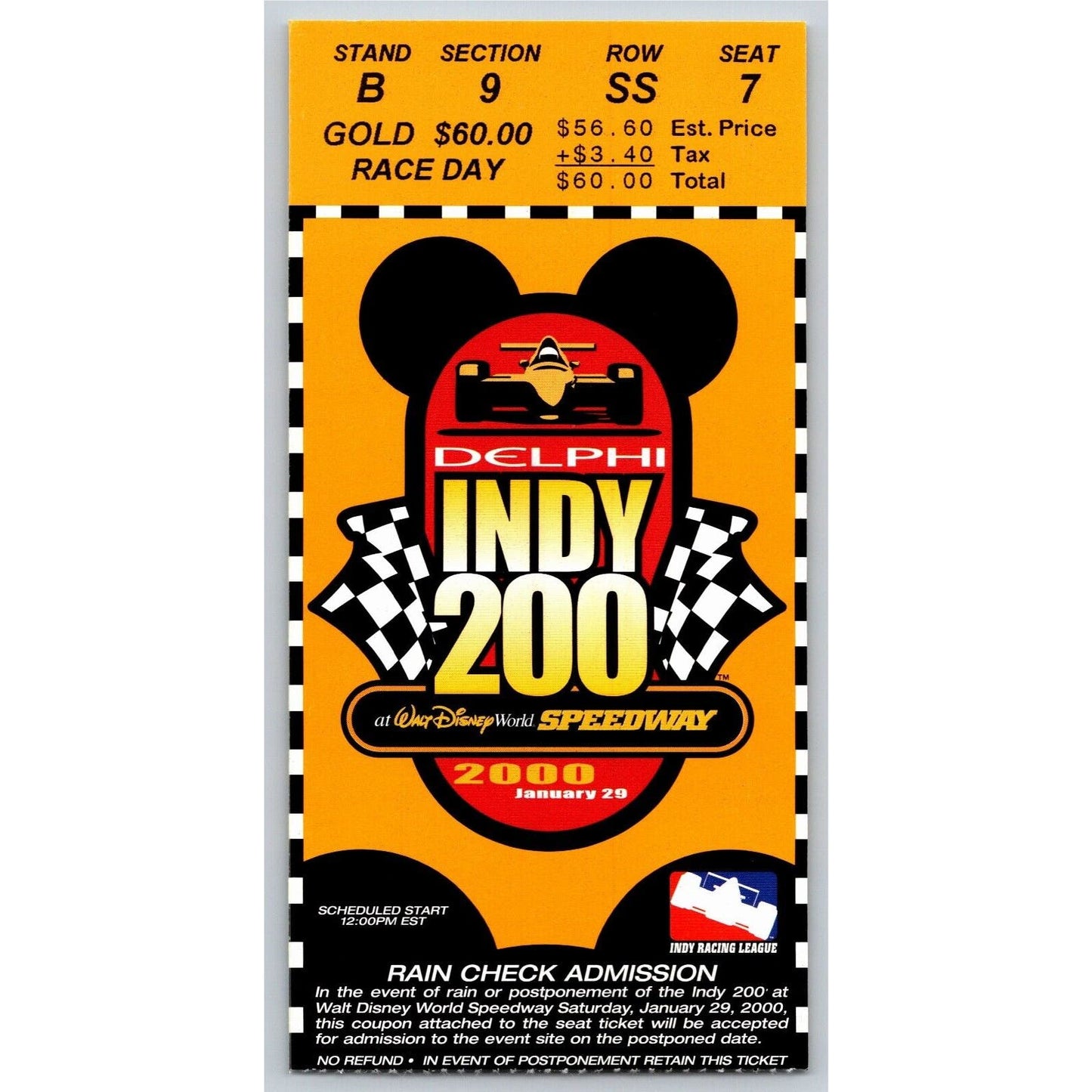 2000 Indy 200 Walt Disney World Speedway Ticket Stub - Seat 7