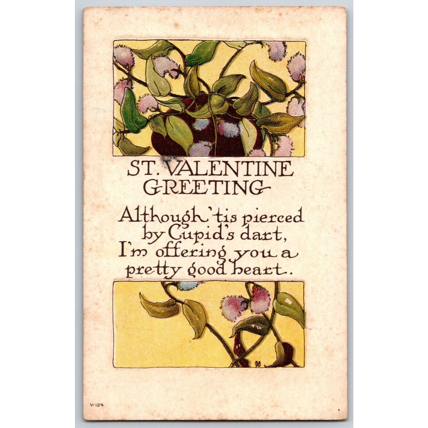Valentine's Day Postcard "Pierced by Cupid's Dart.." Embossed PM 1913