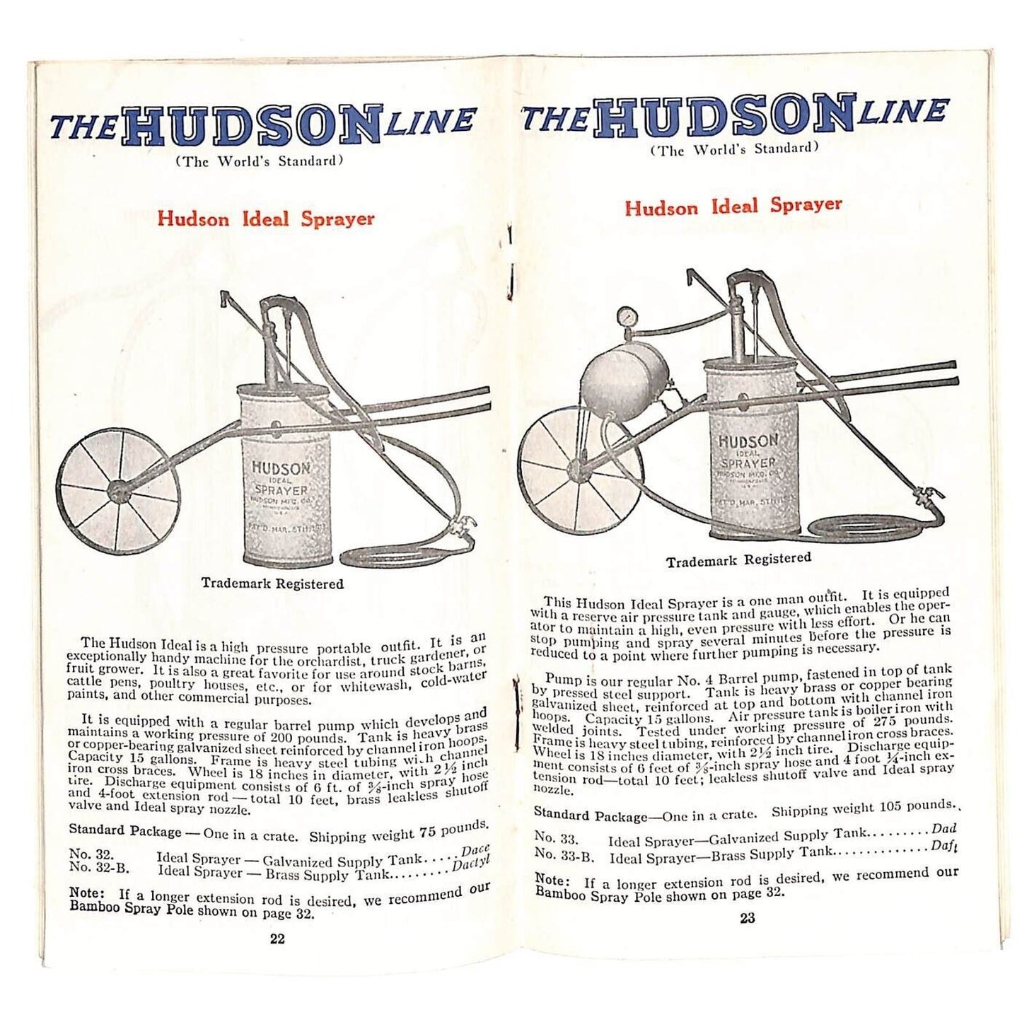Hudson Sprayers Catalog Booklet 1926 44pp Illustrations Prices Part Nos. Scarce