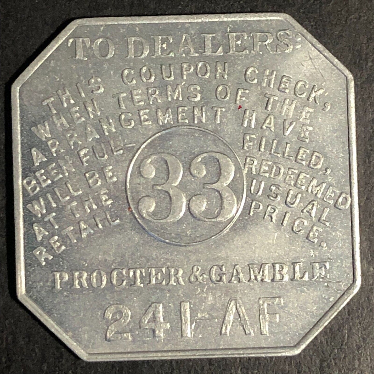 Ivory Flakes Soap Procter and Gamble Alum Trade Token "33" 28mm c1920-30's