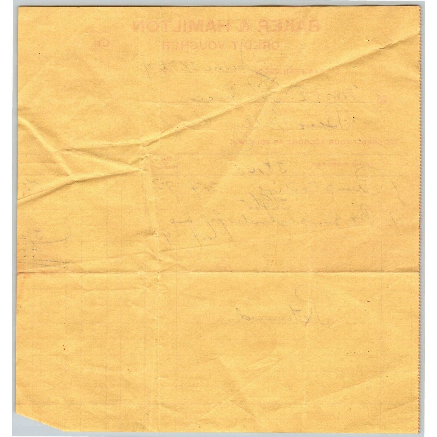 1909 Baker & Hamilton Credit Voucher San Francisco