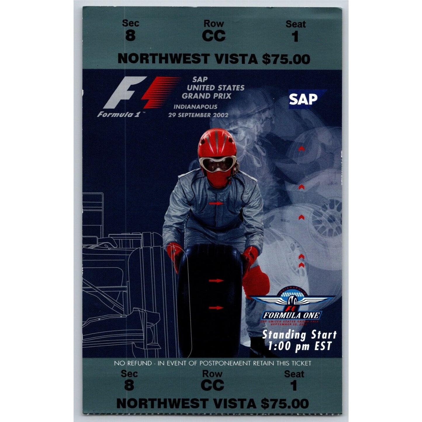 2002 Indianapolis Formula One Grand Prix Racing Ticket Stub 9/29 VGC - Seat 1