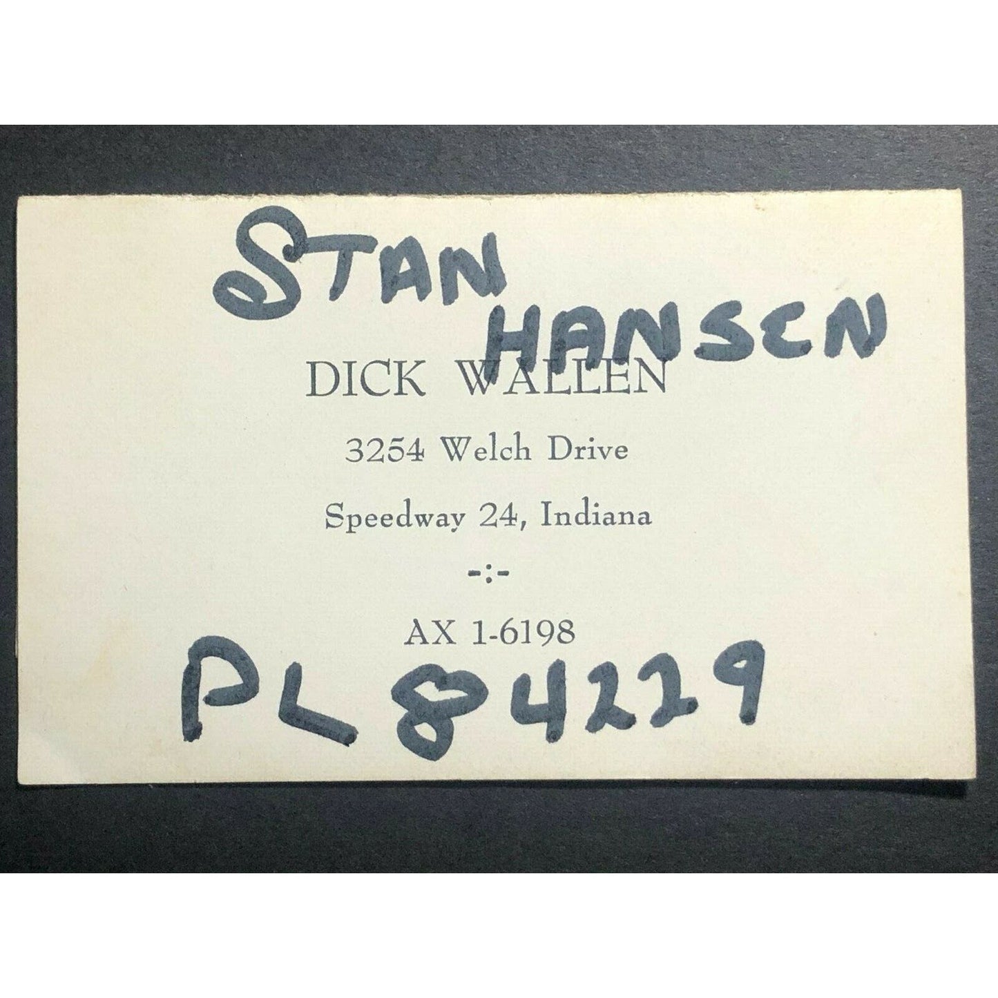 c1960's Folded Business Card - Dick Wallen Racing Photographer Arcadia, CA
