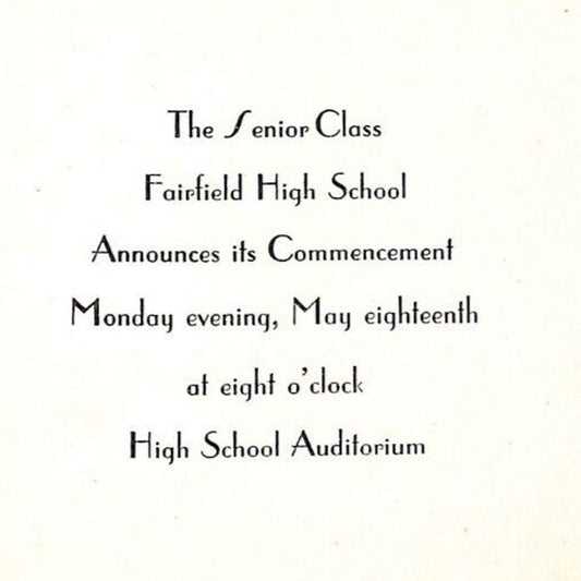 Fairfield High School 1936 Commencement Invitation "Edith May Fultz"- Raphine VA