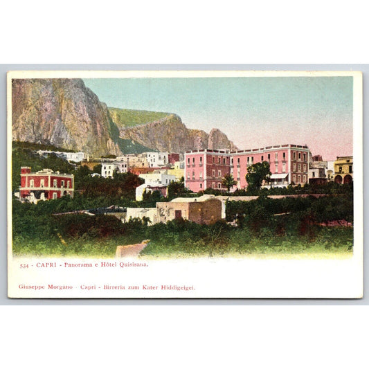Italian Postcard Capri Panorama and Hotel Quisisana Mountain Cliffs c1901-1907