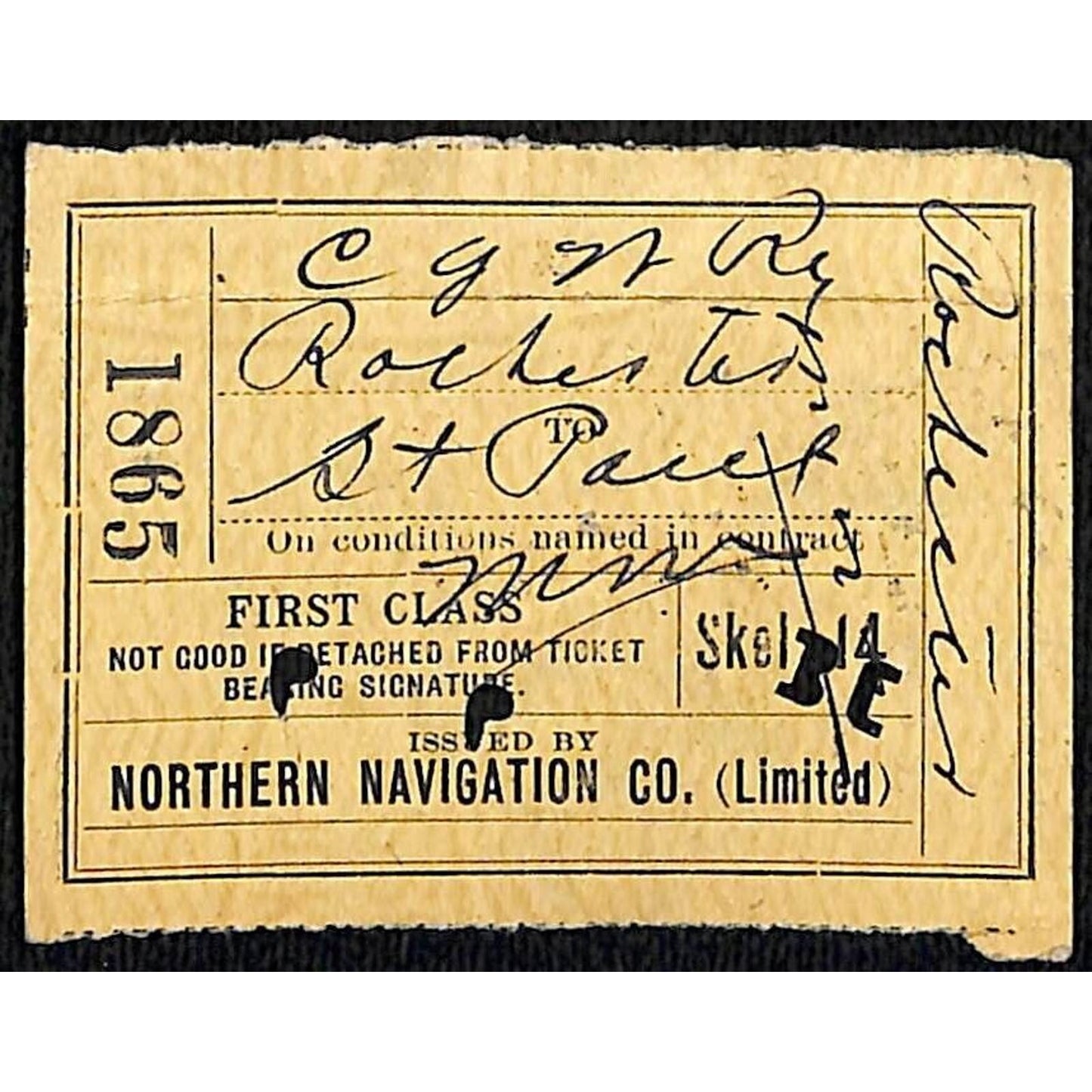 Northern Navigation Railroad Ticket 1922 Rochester, MN St. Paul #1865