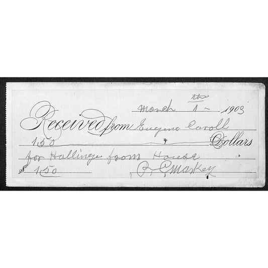 1903 Butte Montana Eugene Carroll Payment Receipt