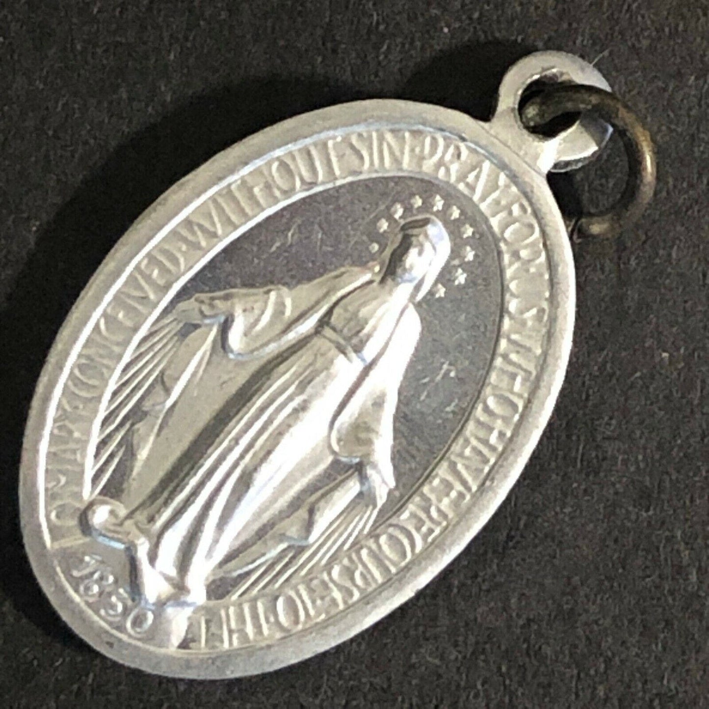 Vintage 21mm c1960's-70's Aluminum "Mary, Conceived Without Sin..." Pendant