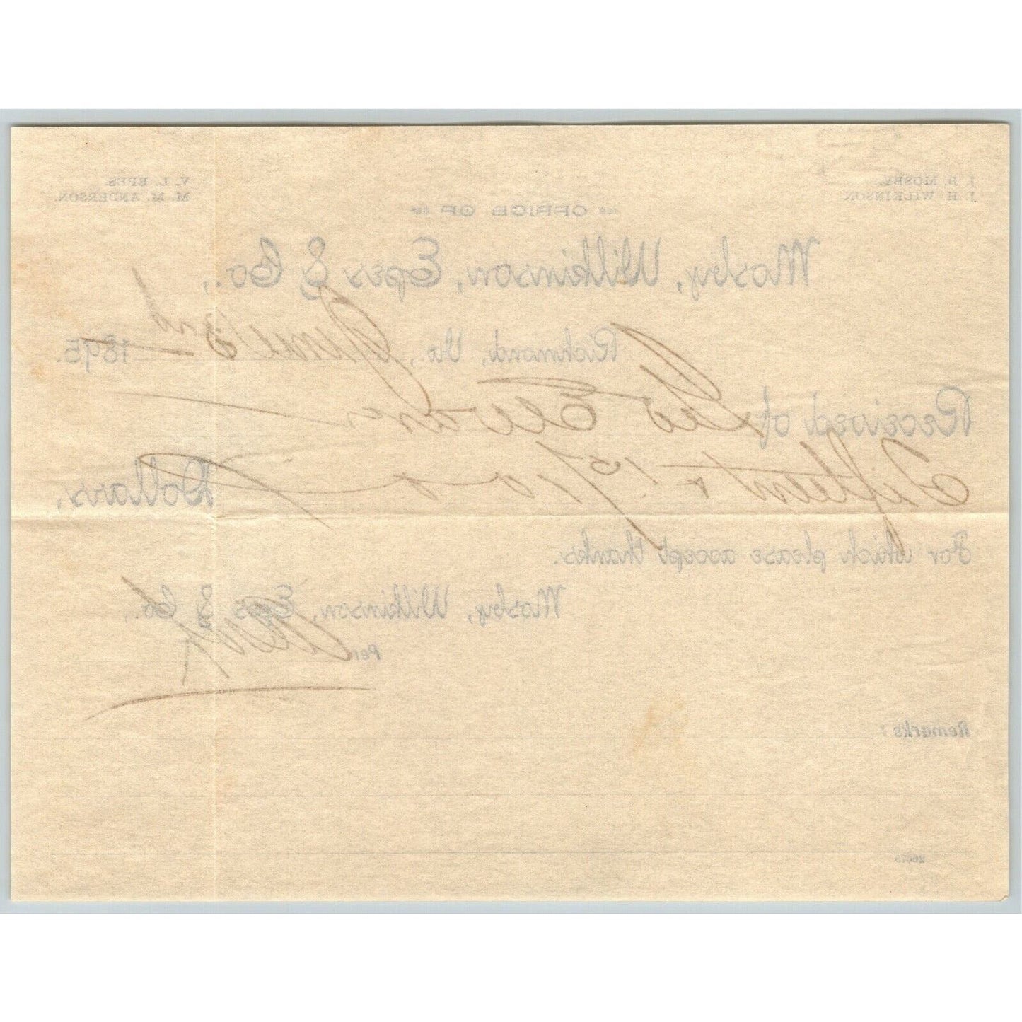 Mosby, Wilkinson, Epes & Co. Letterhead - Richmond, VA to: Geo. E. Wear c1895