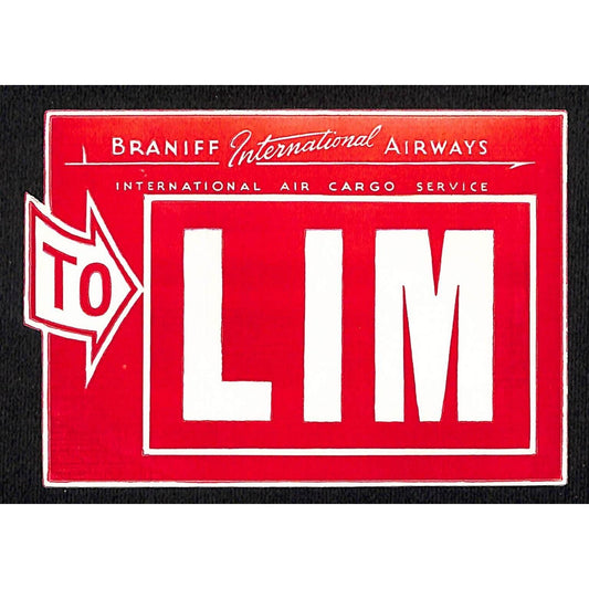 Braniff International Airways (1948-65) Gum Air Cargo Label "To LIM" Scarce
