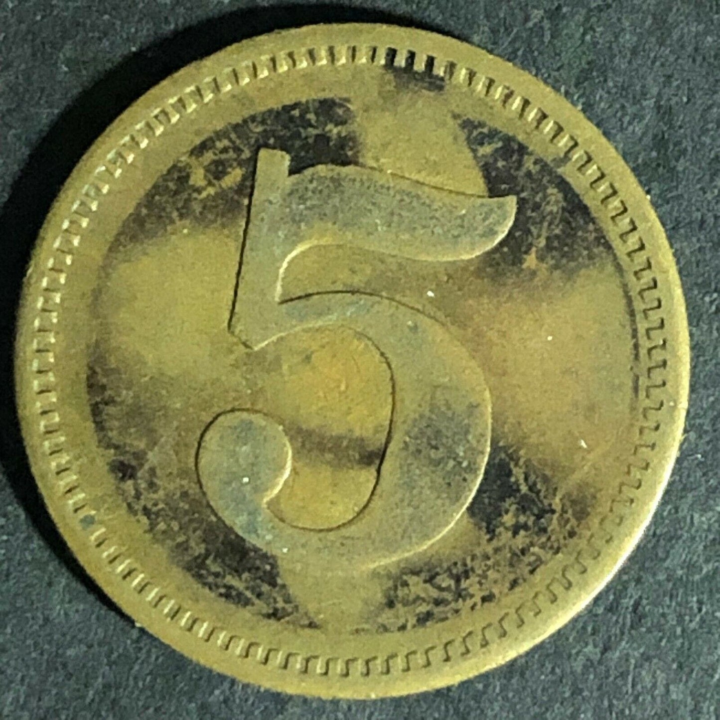 Vintage Brass "5" Token 21.12mm