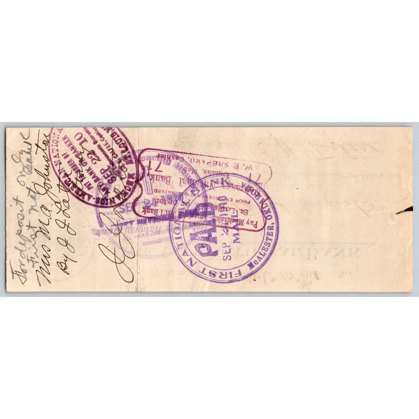McAlester, Oklahoma 1910 $15 City National Bank Check - Scarce